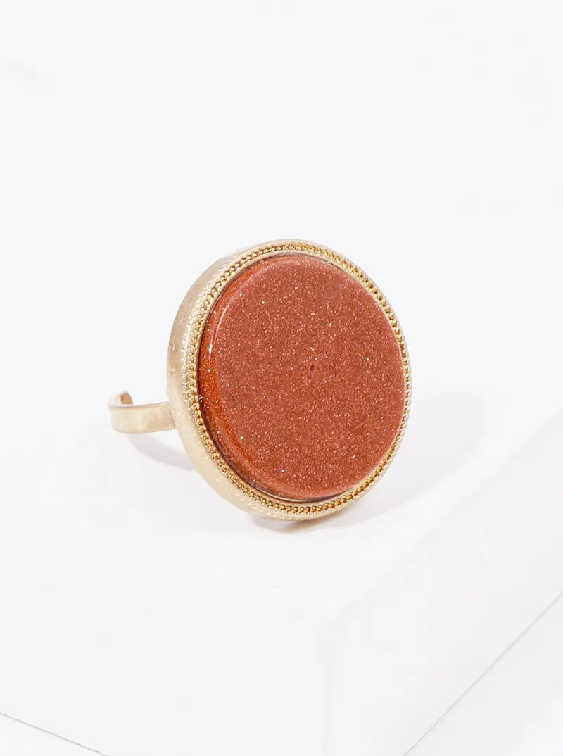 Round Semi-precious Stone Adjustable Ring