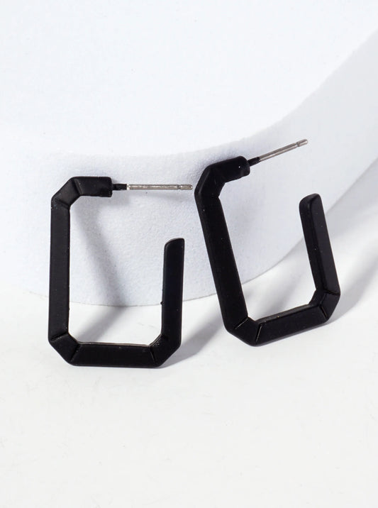 Rubber-Coated Geometric 25mm Elongated Octagon Hoop Earrings
