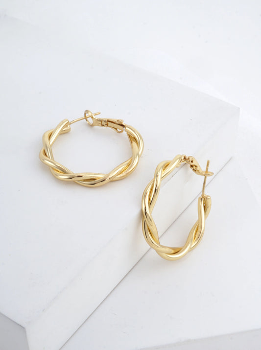 14K Gold-Dipped Twisted Hoop Earrings