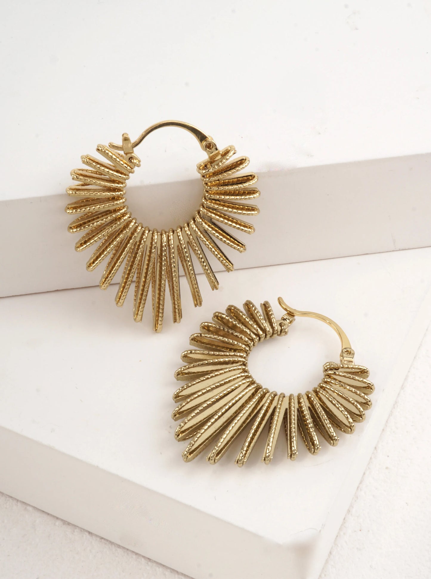 14K Gold-Dipped Sunburst Hoop Earrings