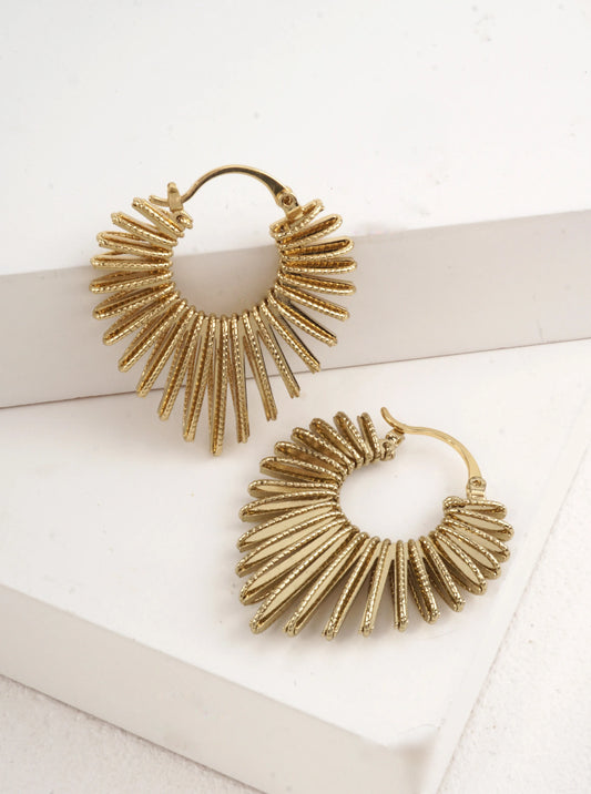 14K Gold-Dipped Sunburst Hoop Earrings