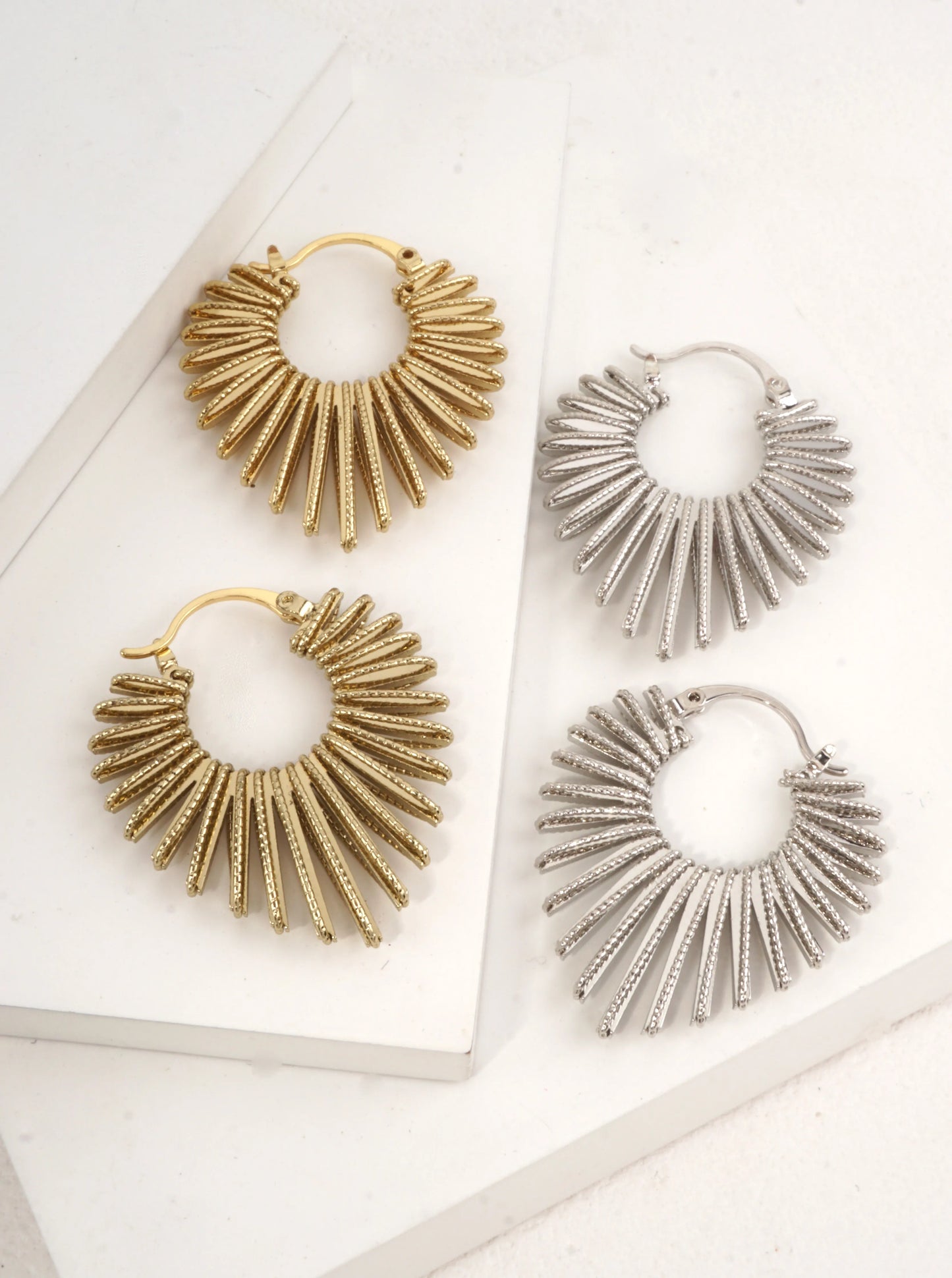 14K Gold-Dipped Sunburst Hoop Earrings
