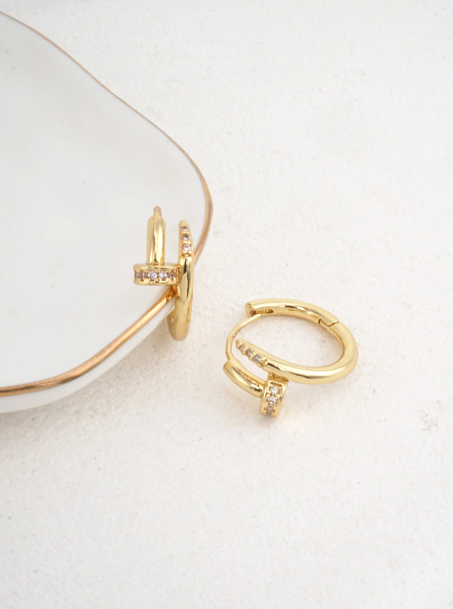14K Gold Dipped Pave Nail Hoop Earrings
