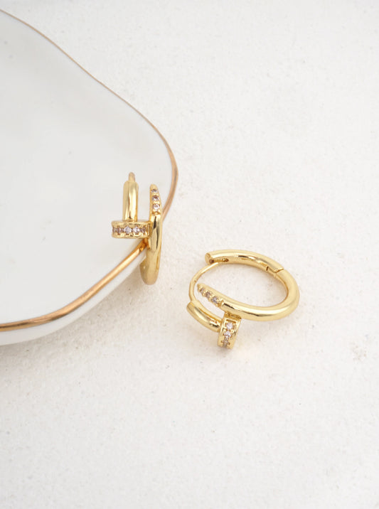 14K Gold Dipped Pave Nail Hoop Earrings