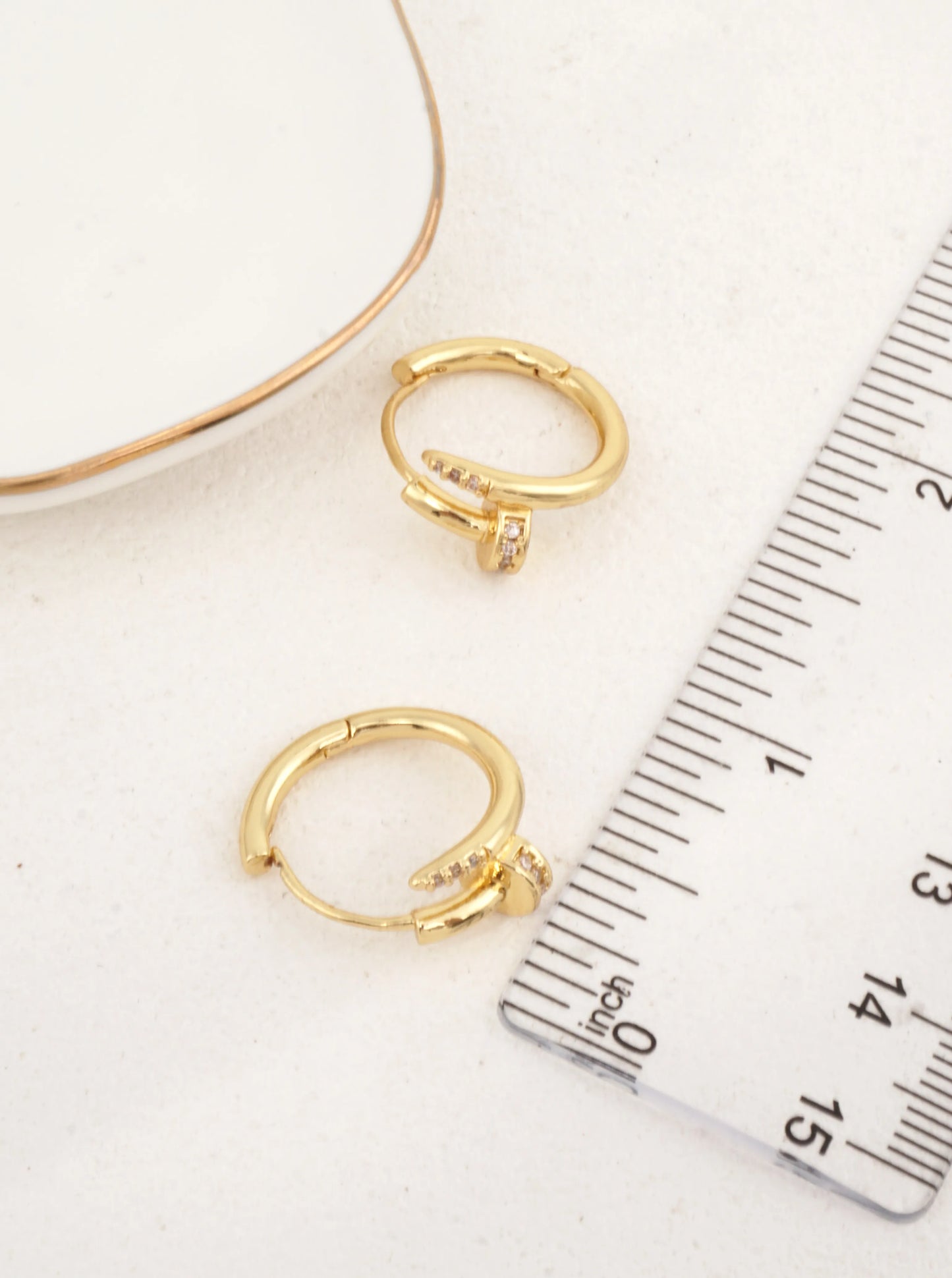 14K Gold Dipped Pave Nail Hoop Earrings