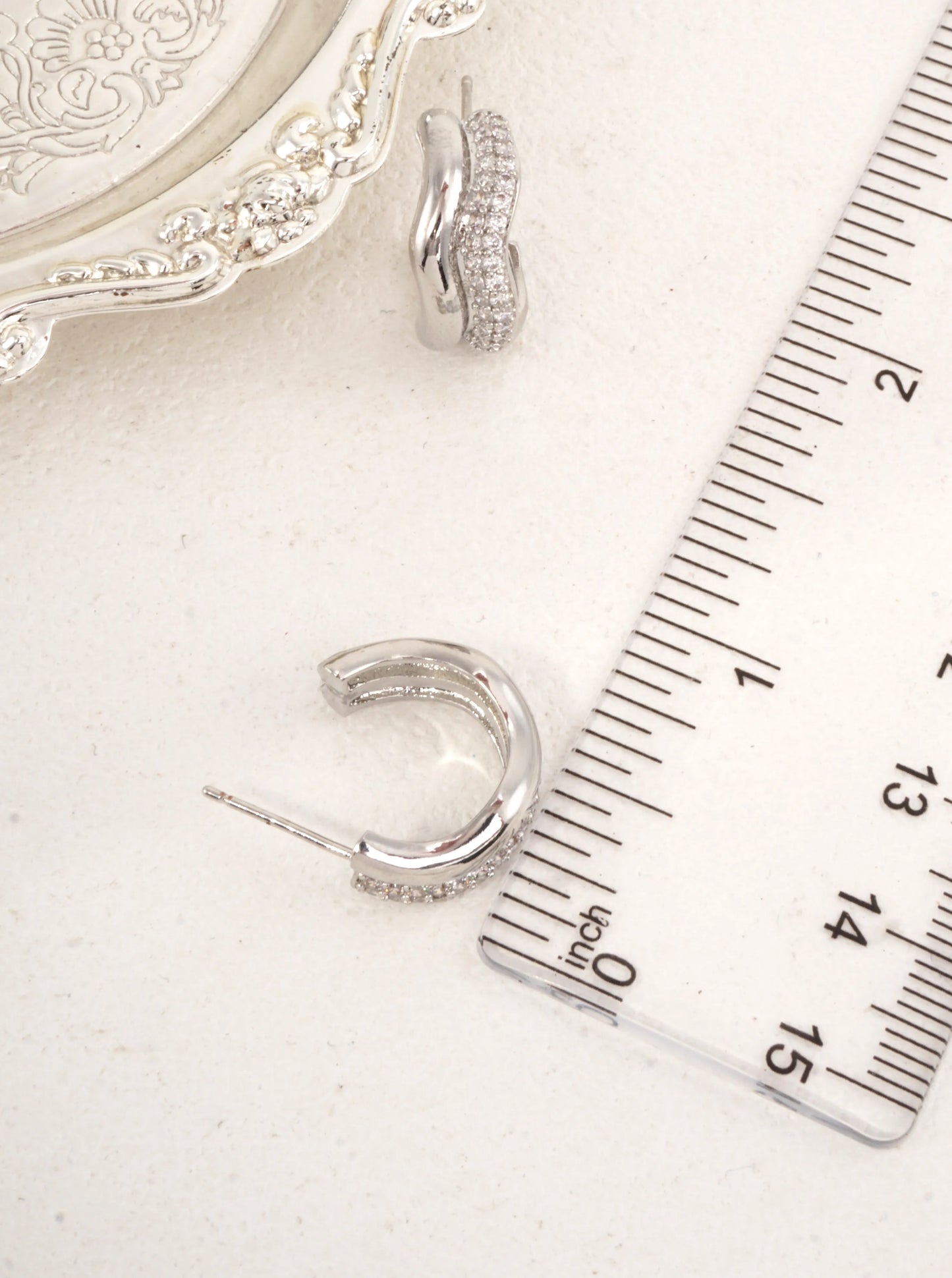 White Gold Dipped Double Row Pave Hoop Earrings