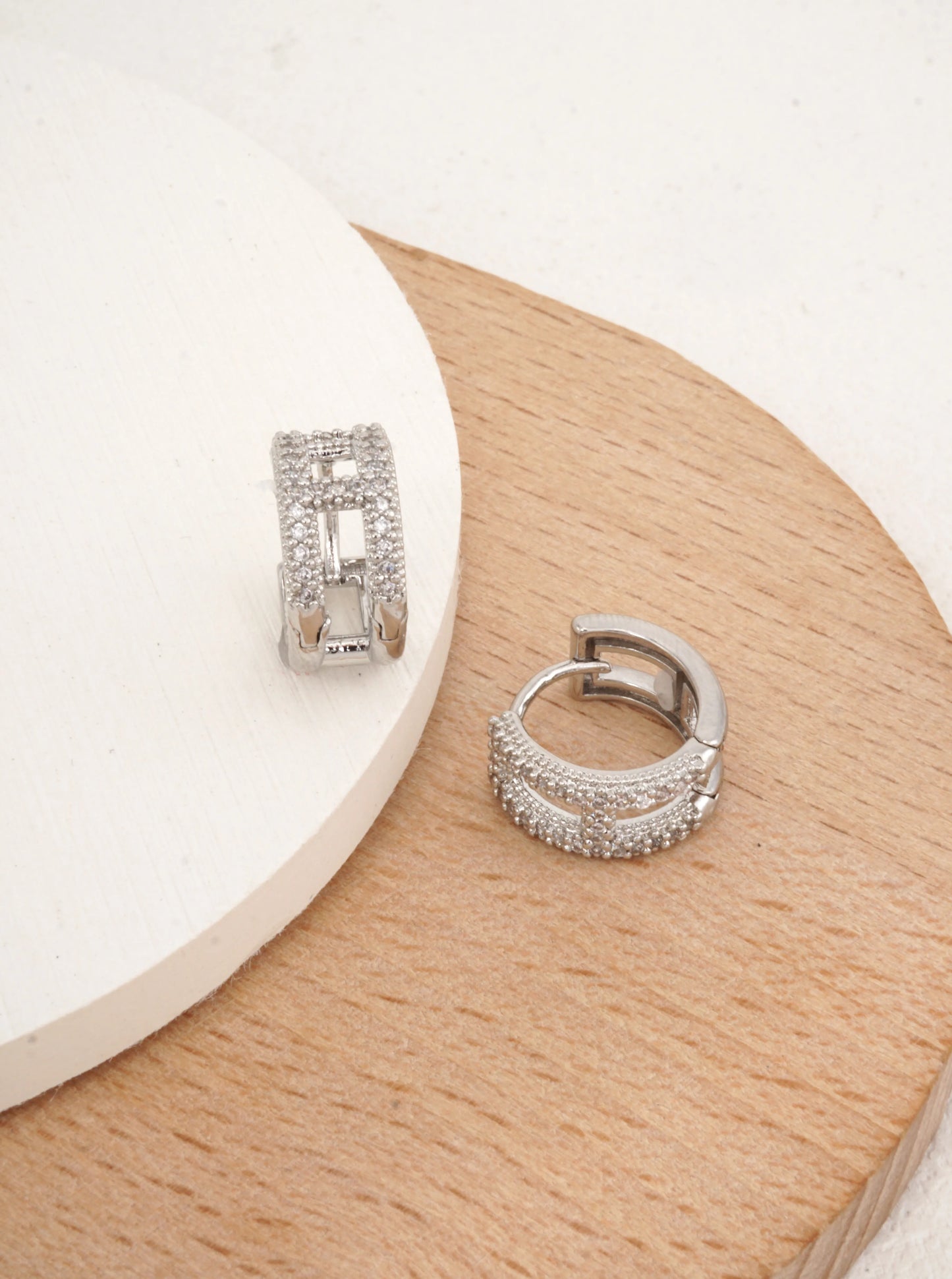 White Gold Dipped CZ Multi Row Huggie Earrings
