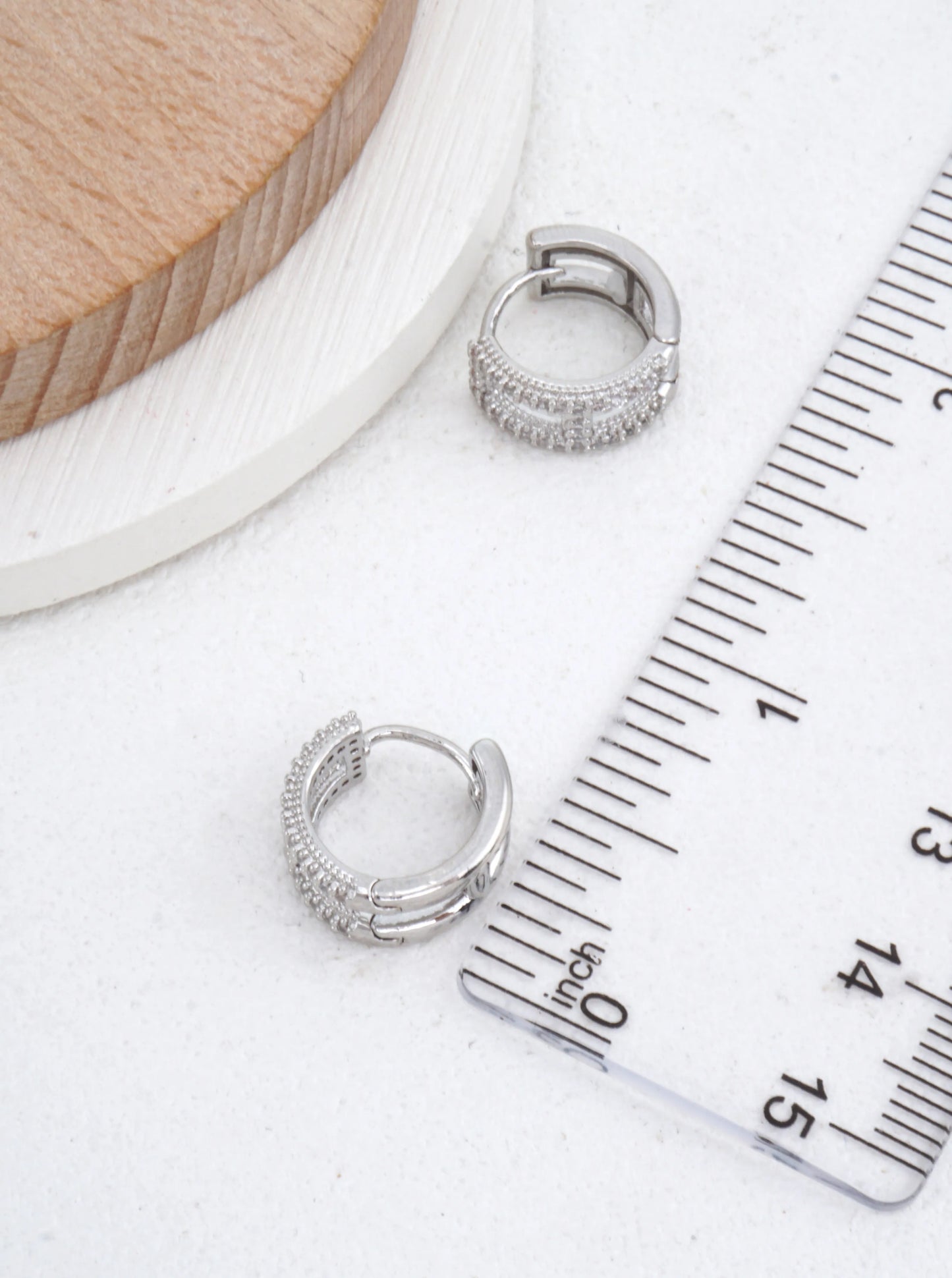 White Gold Dipped CZ Multi Row Huggie Earrings