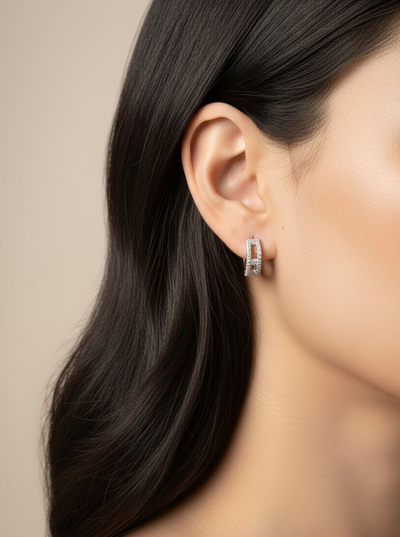 White Gold Dipped CZ Multi Row Huggie Earrings