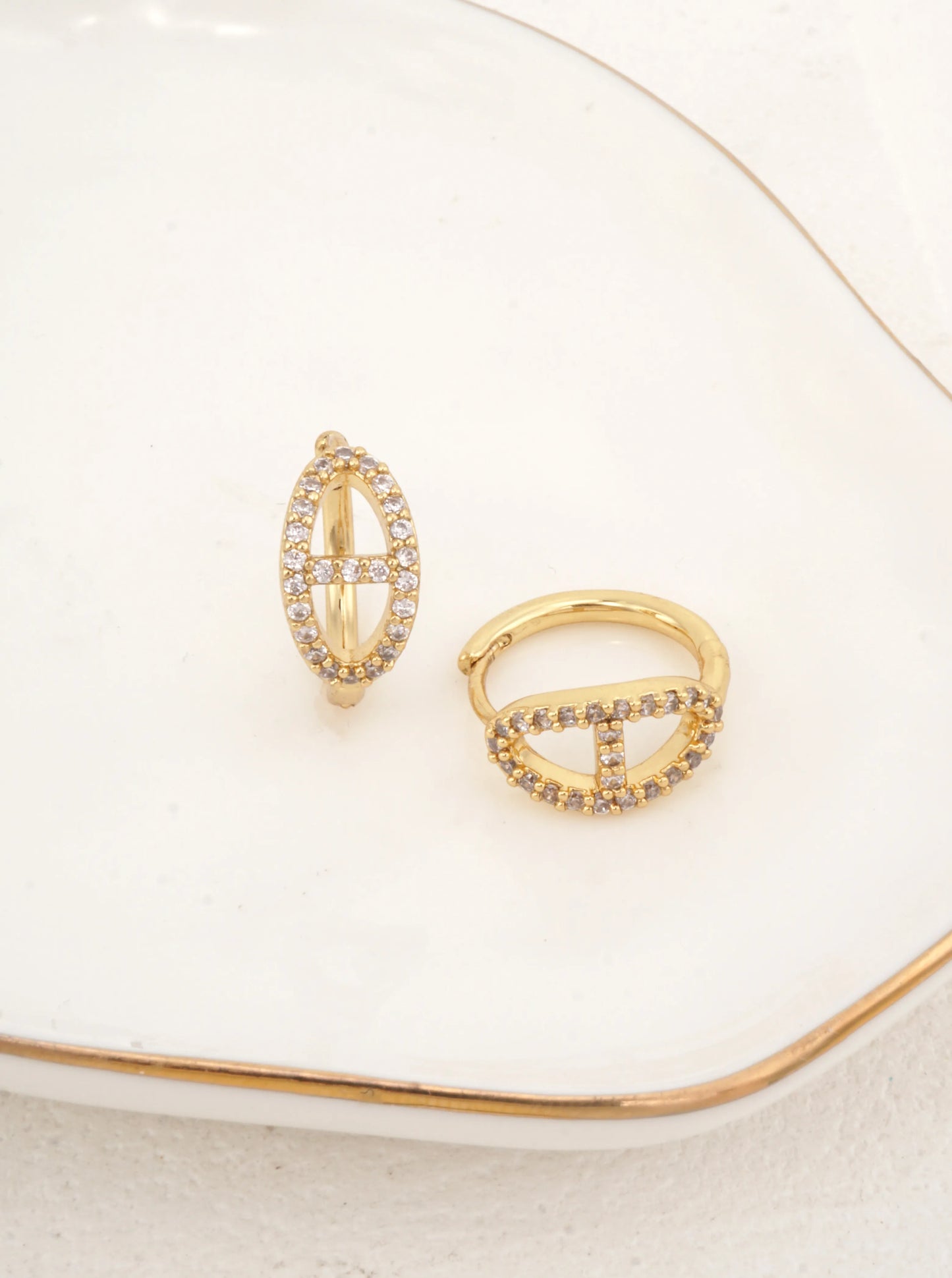 14K Gold-Dipped CZ Oval Hoop Earrings