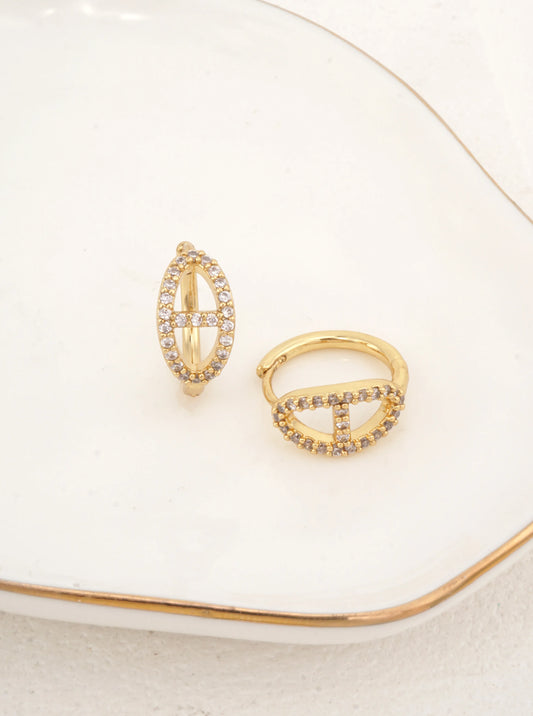 14K Gold-Dipped CZ Oval Hoop Earrings