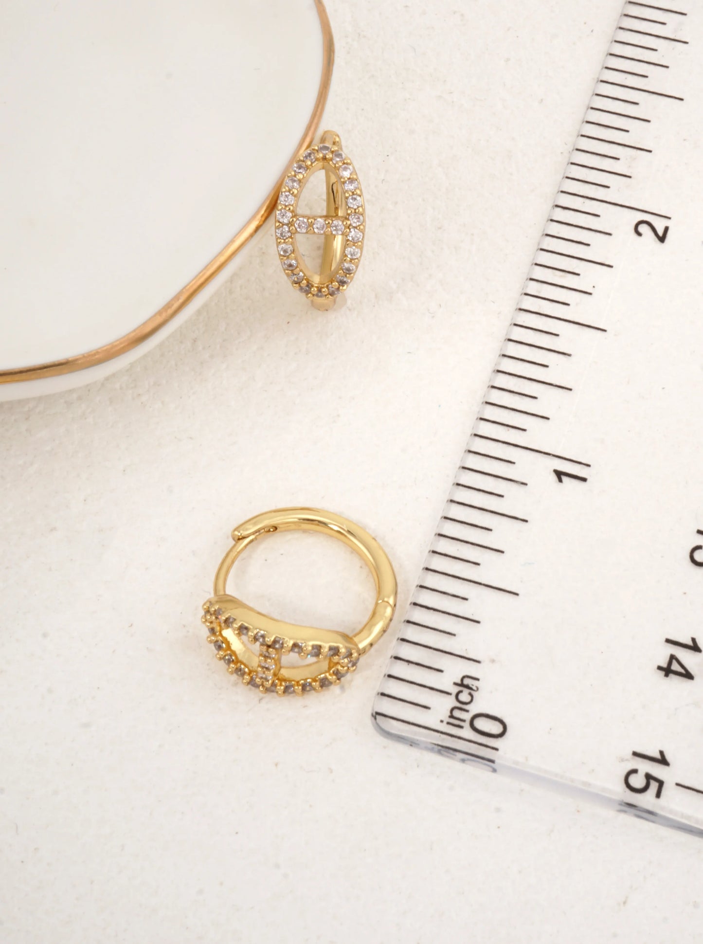 14K Gold-Dipped CZ Oval Hoop Earrings