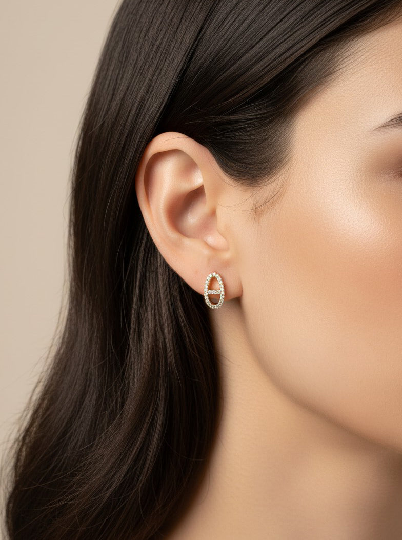 14K Gold-Dipped CZ Oval Hoop Earrings