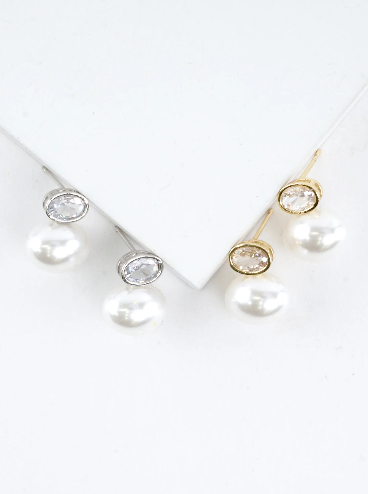 Modern Geometric Pearl Oval Drop Earrings