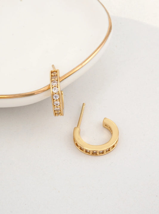 14K Gold-Dipped CZ Inlay Hoop Earrings