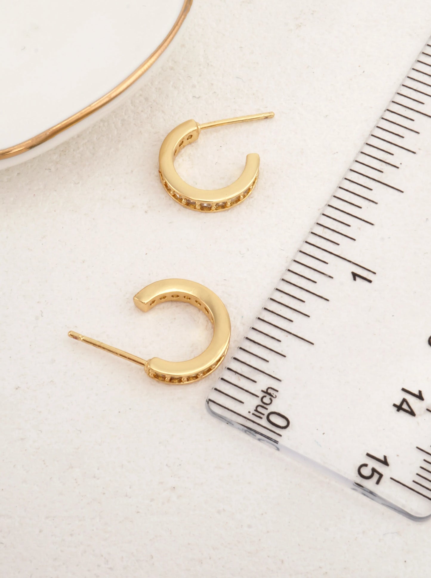 14K Gold-Dipped CZ Inlay Hoop Earrings