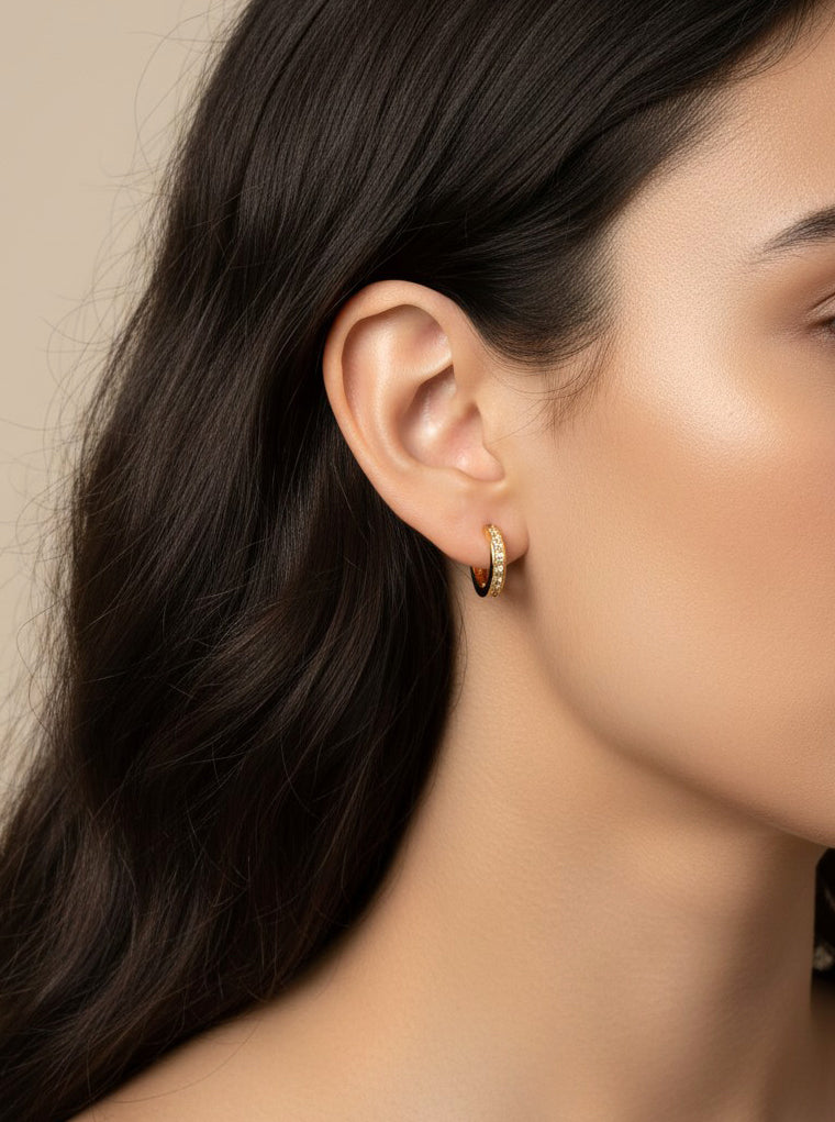 14K Gold-Dipped CZ Inlay Hoop Earrings