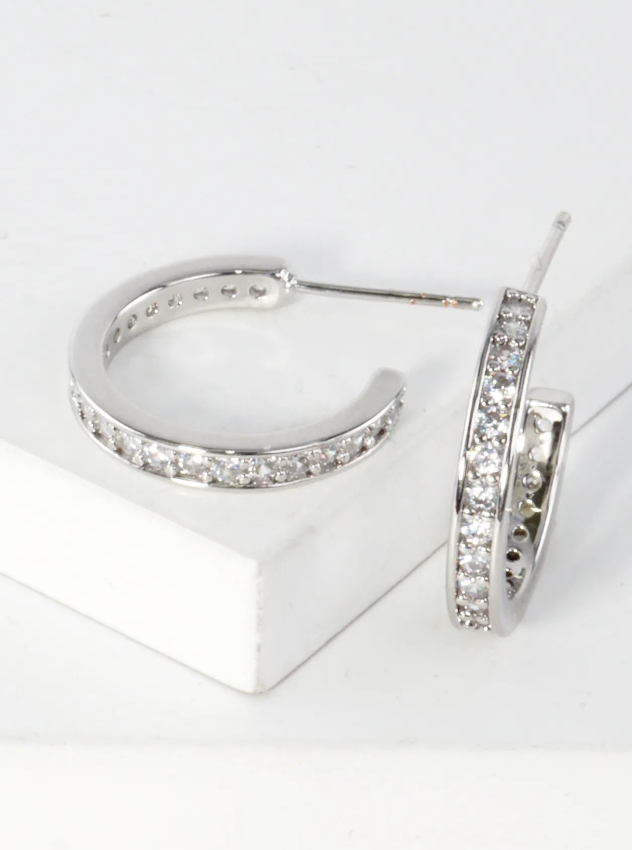 Small Sparkling Pave Round Hoop Earrings