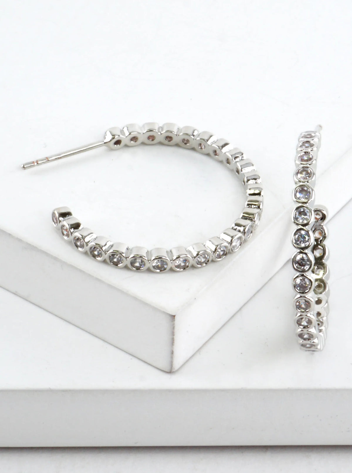 Round Pave Cubic Zirconia Hoop Earrings