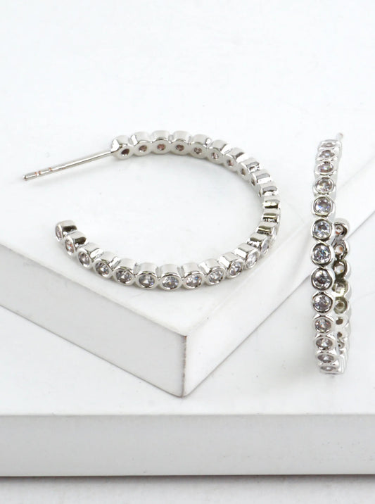 Round Pave Cubic Zirconia Hoop Earrings