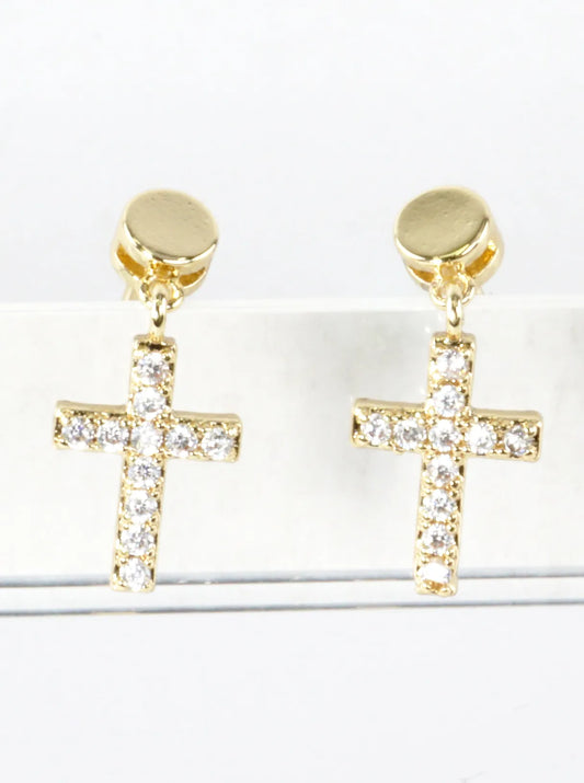 Cubic Zirconia Cross Drop Earrings