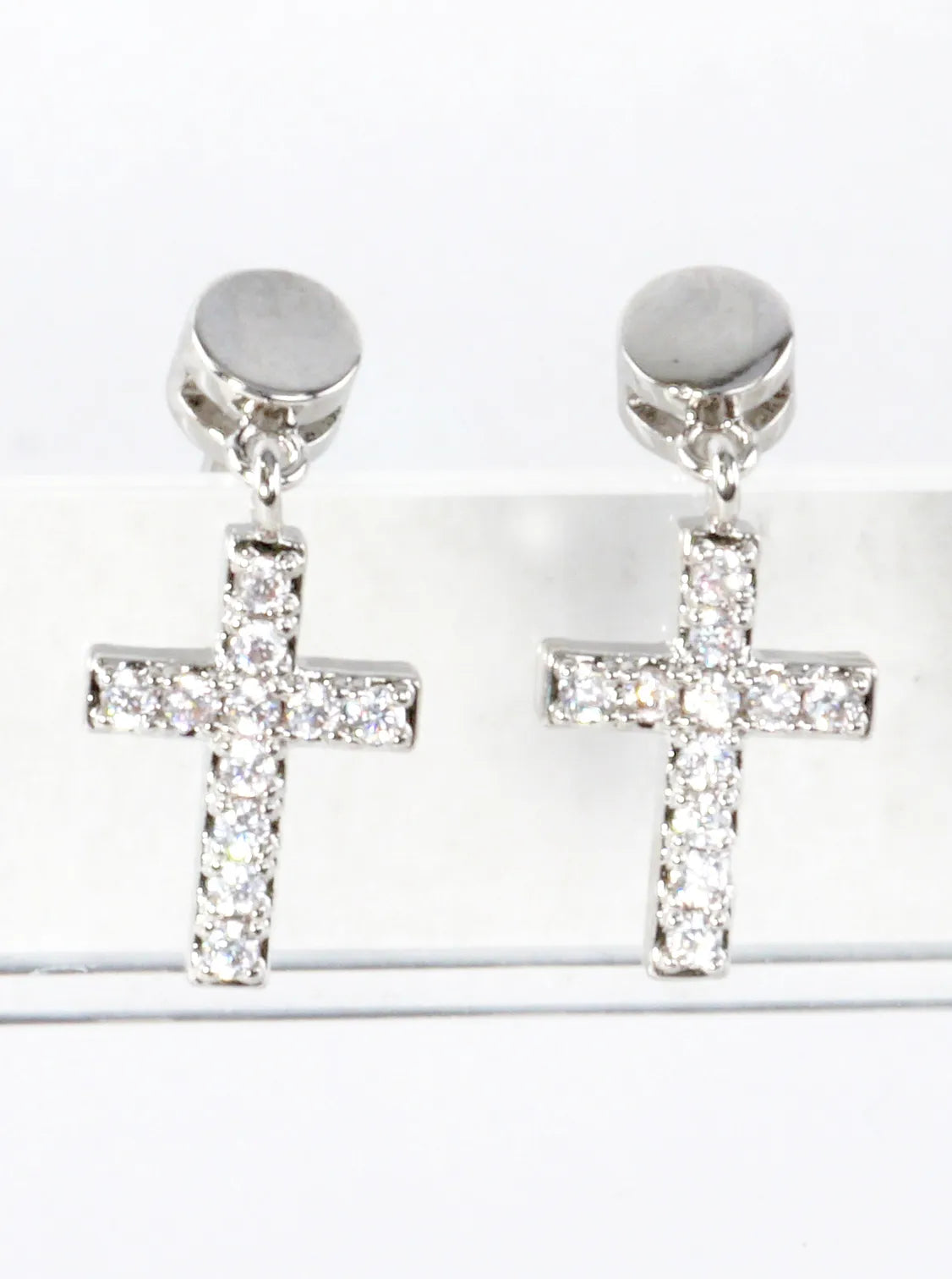 Cubic Zirconia Cross Drop Earrings
