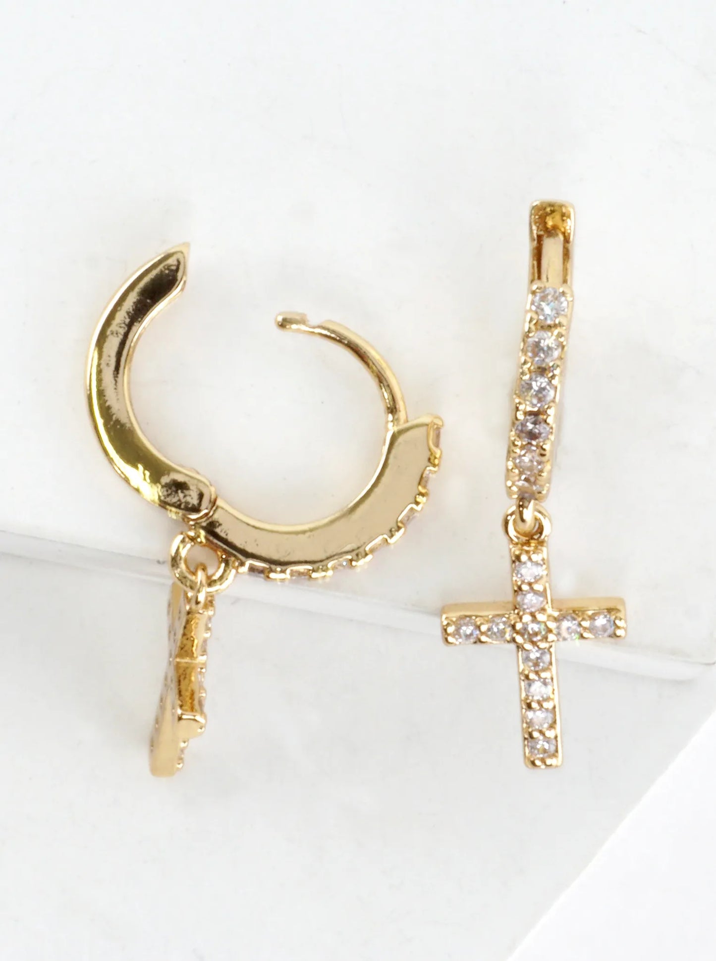 Cubic Zirconia Cross Huggie Hoop Earrings