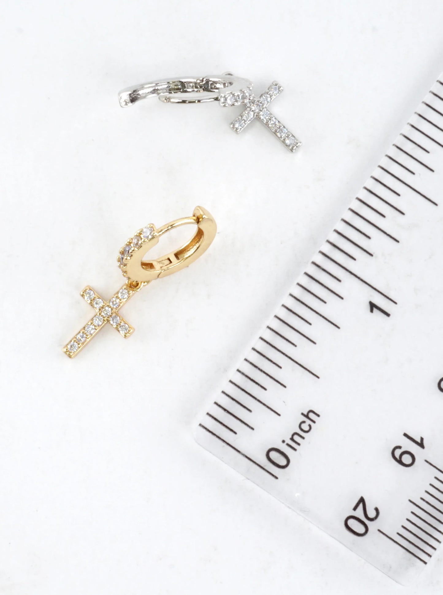 Cubic Zirconia Cross Huggie Hoop Earrings