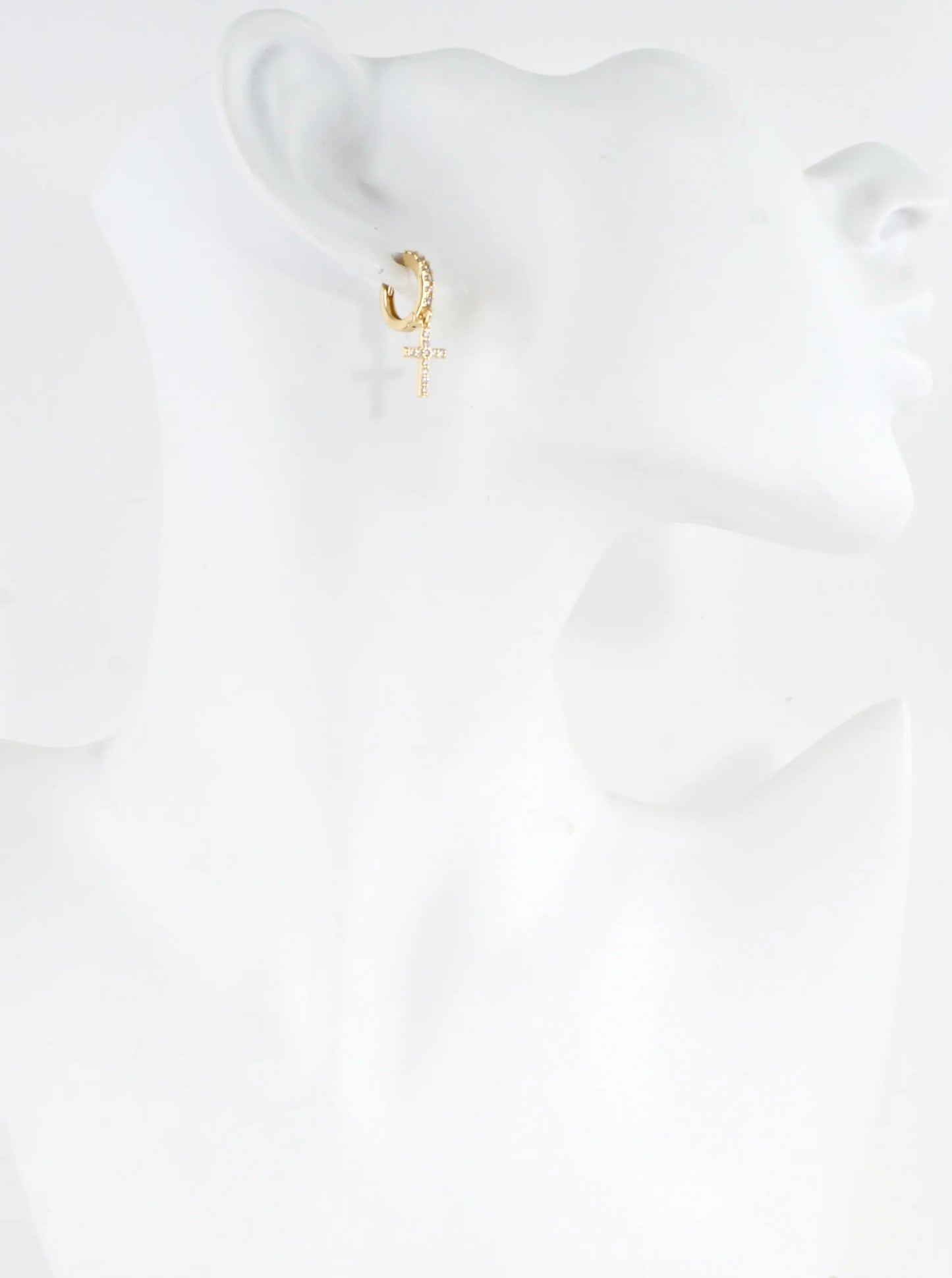 Cubic Zirconia Cross Huggie Hoop Earrings
