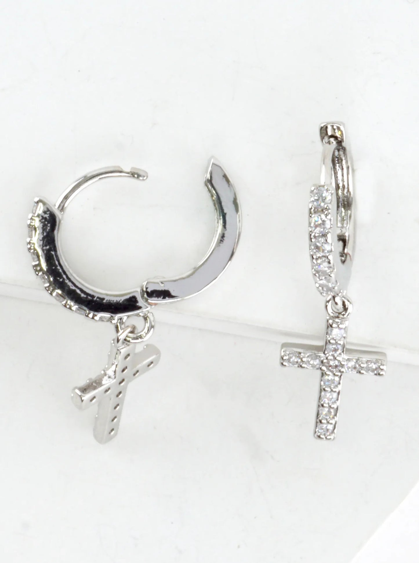Cubic Zirconia Cross Huggie Hoop Earrings