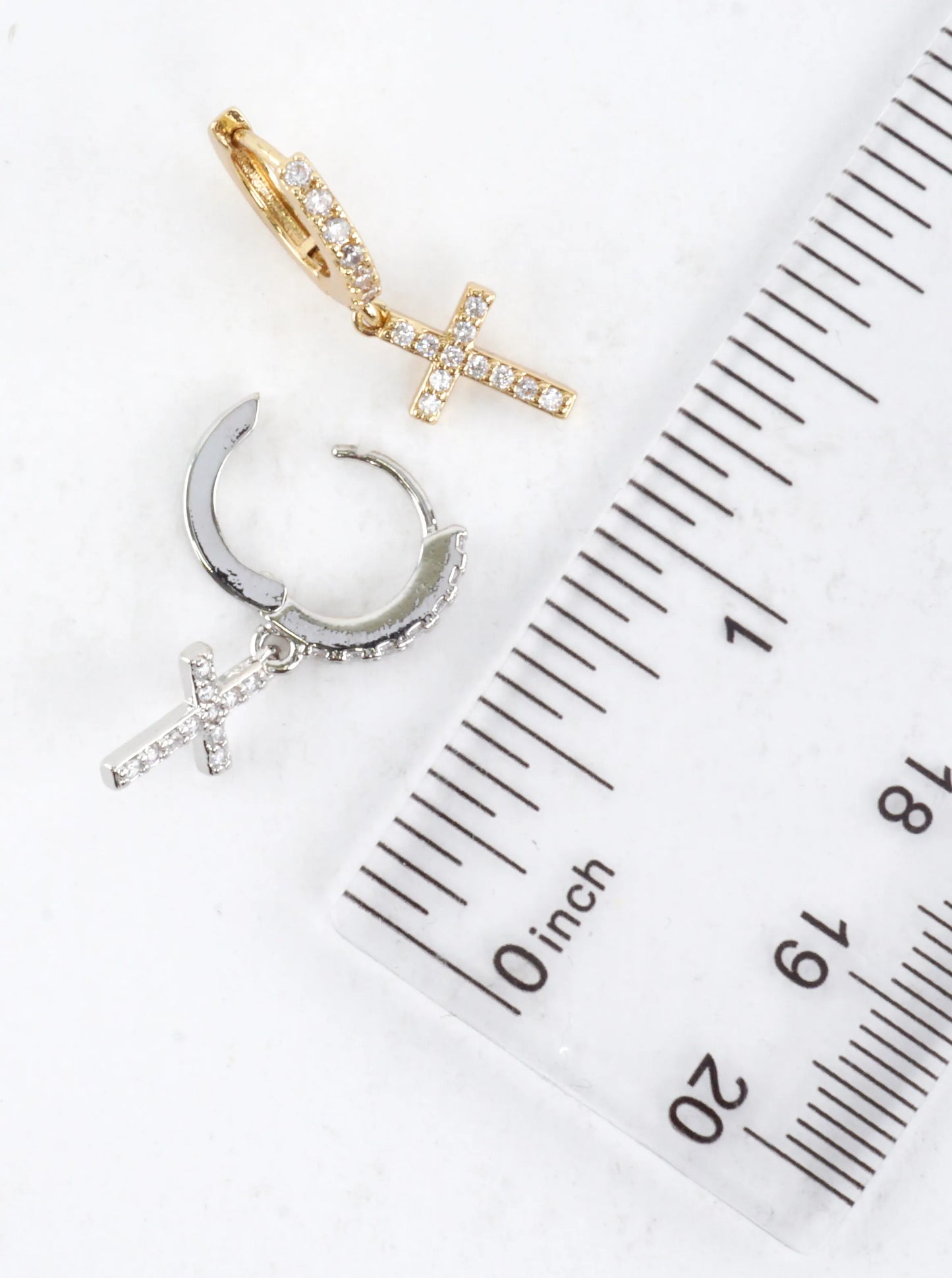 Cubic Zirconia Cross Huggie Hoop Earrings