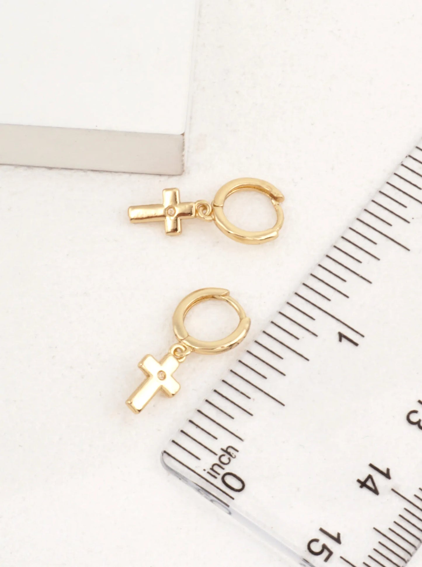 14K Gold-Dipped Cross Charm Huggie Earrings
