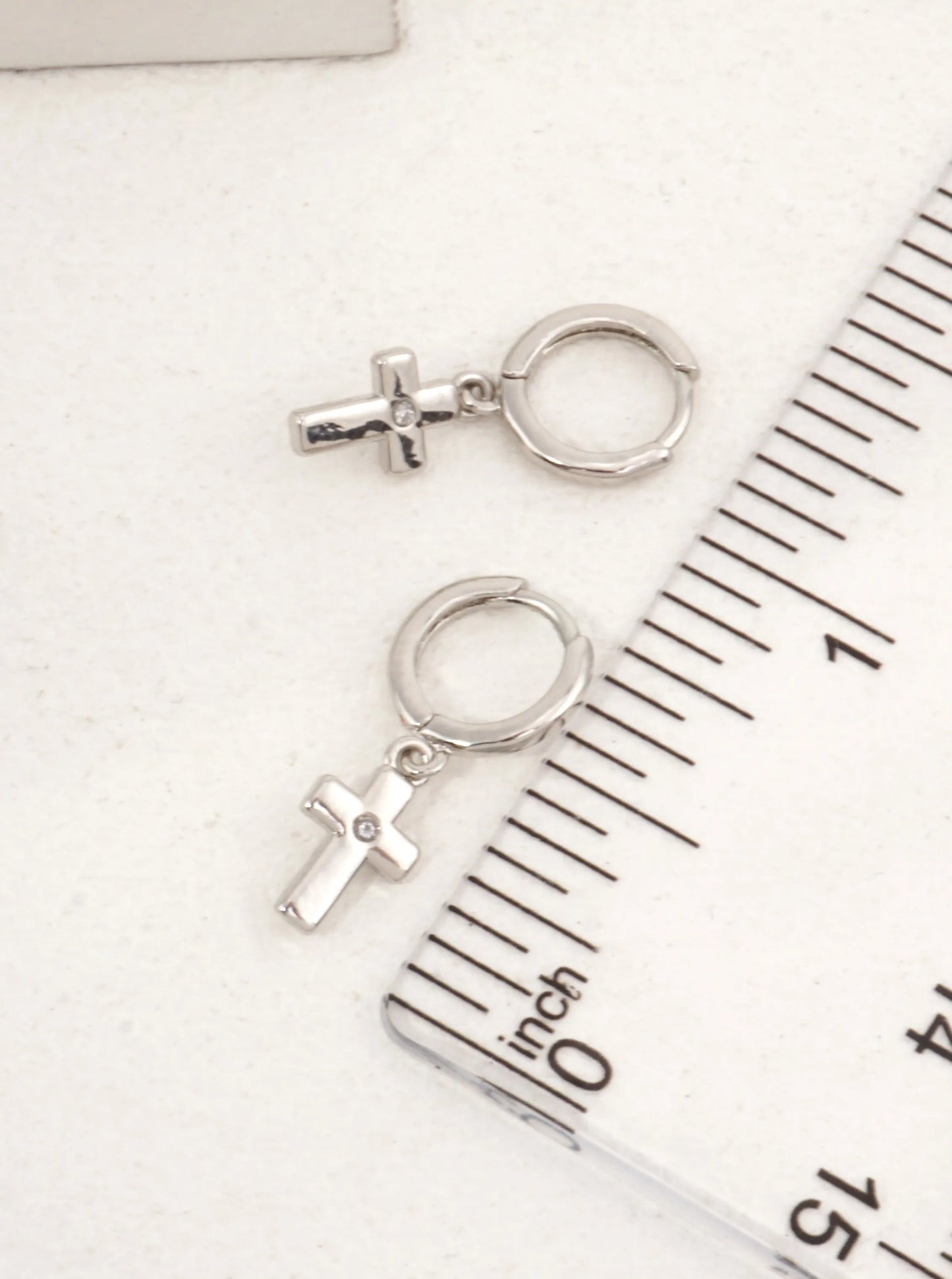 14K Gold-Dipped Cross Charm Huggie Earrings