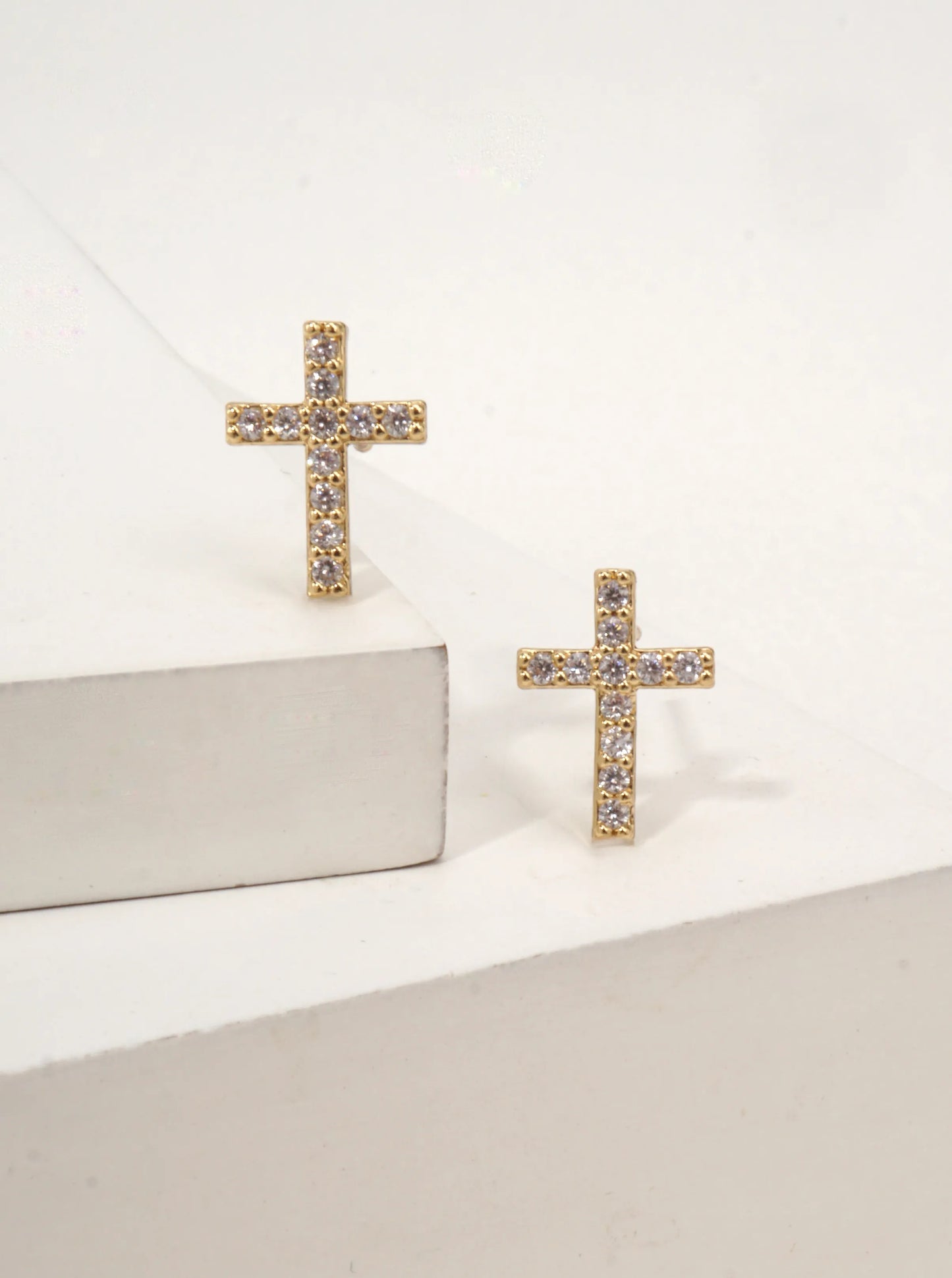 14K Gold-Dipped CZ Cross Stud Earrings