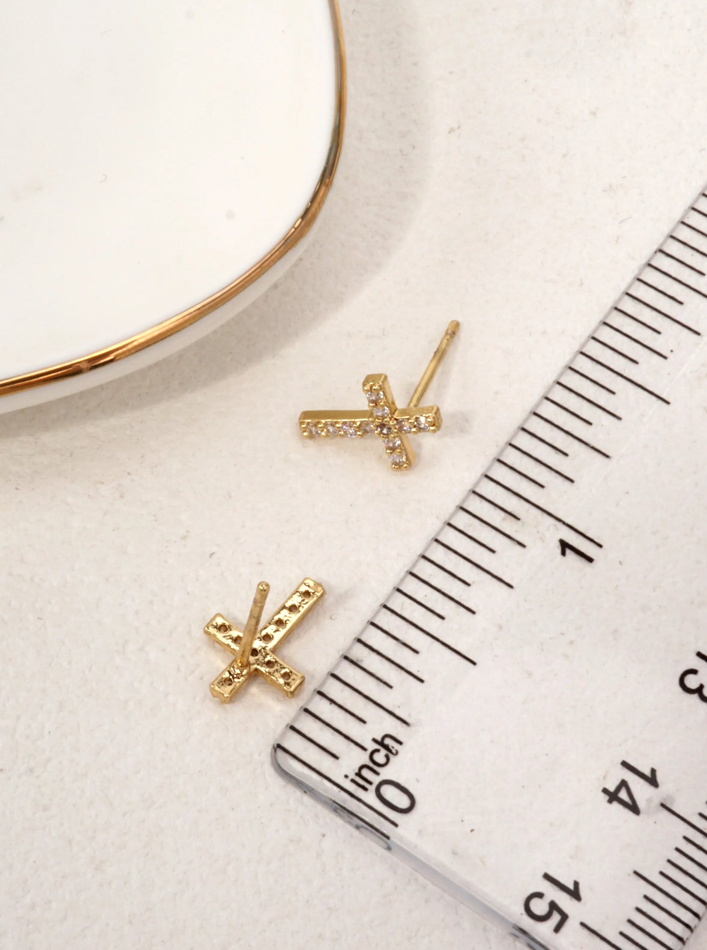 14K Gold-Dipped CZ Cross Stud Earrings