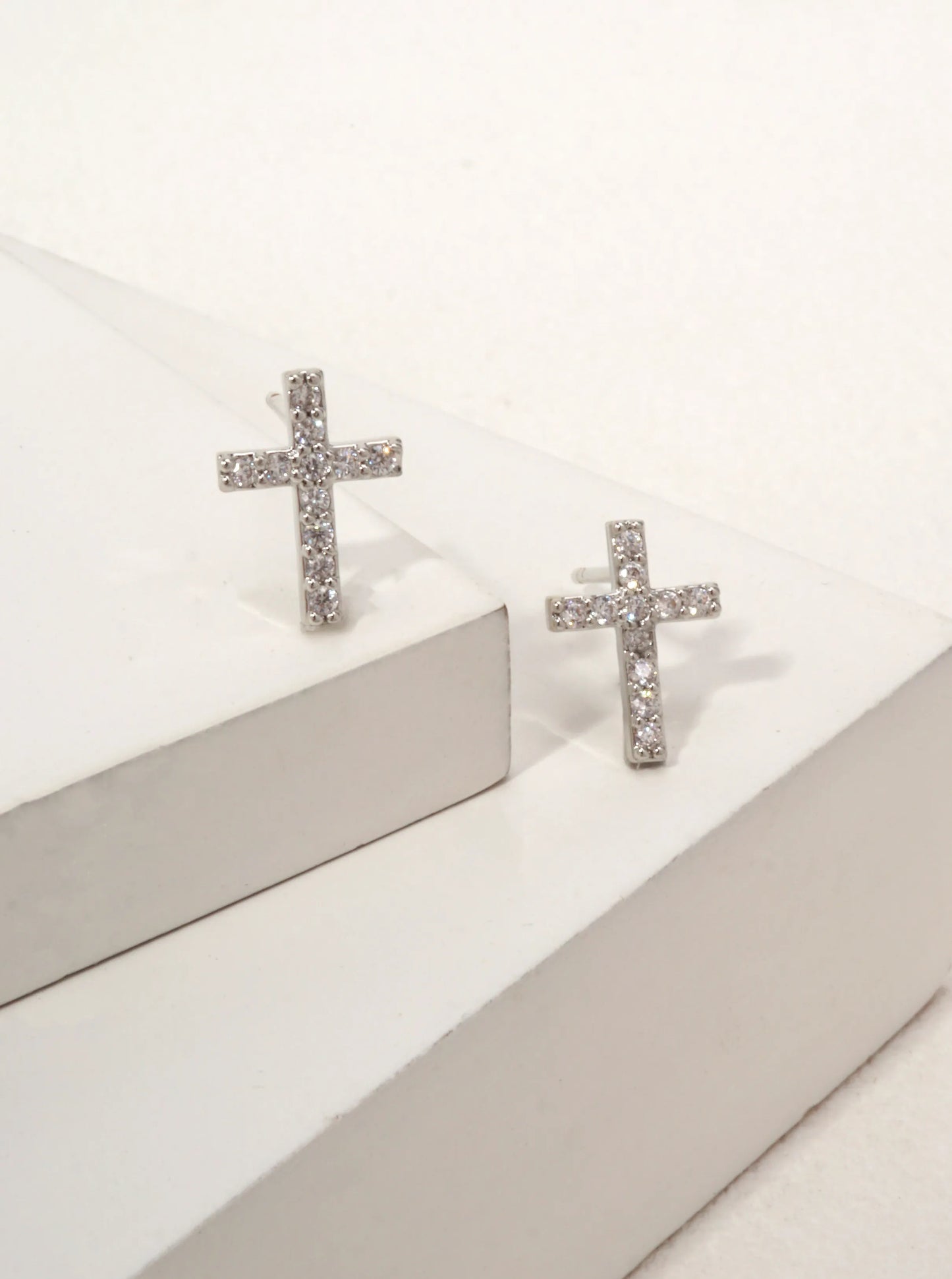 14K Gold-Dipped CZ Cross Stud Earrings