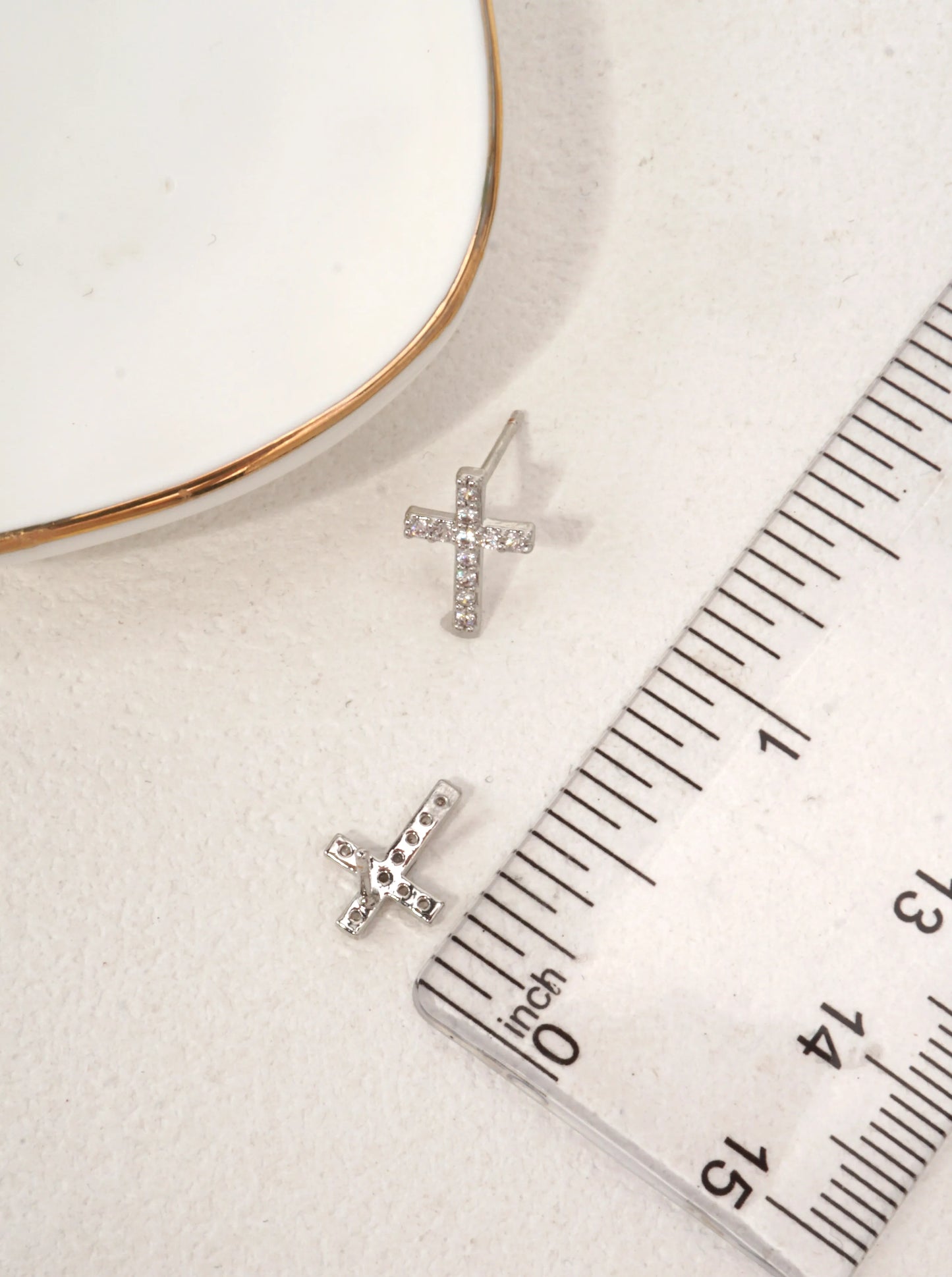 14K Gold-Dipped CZ Cross Stud Earrings