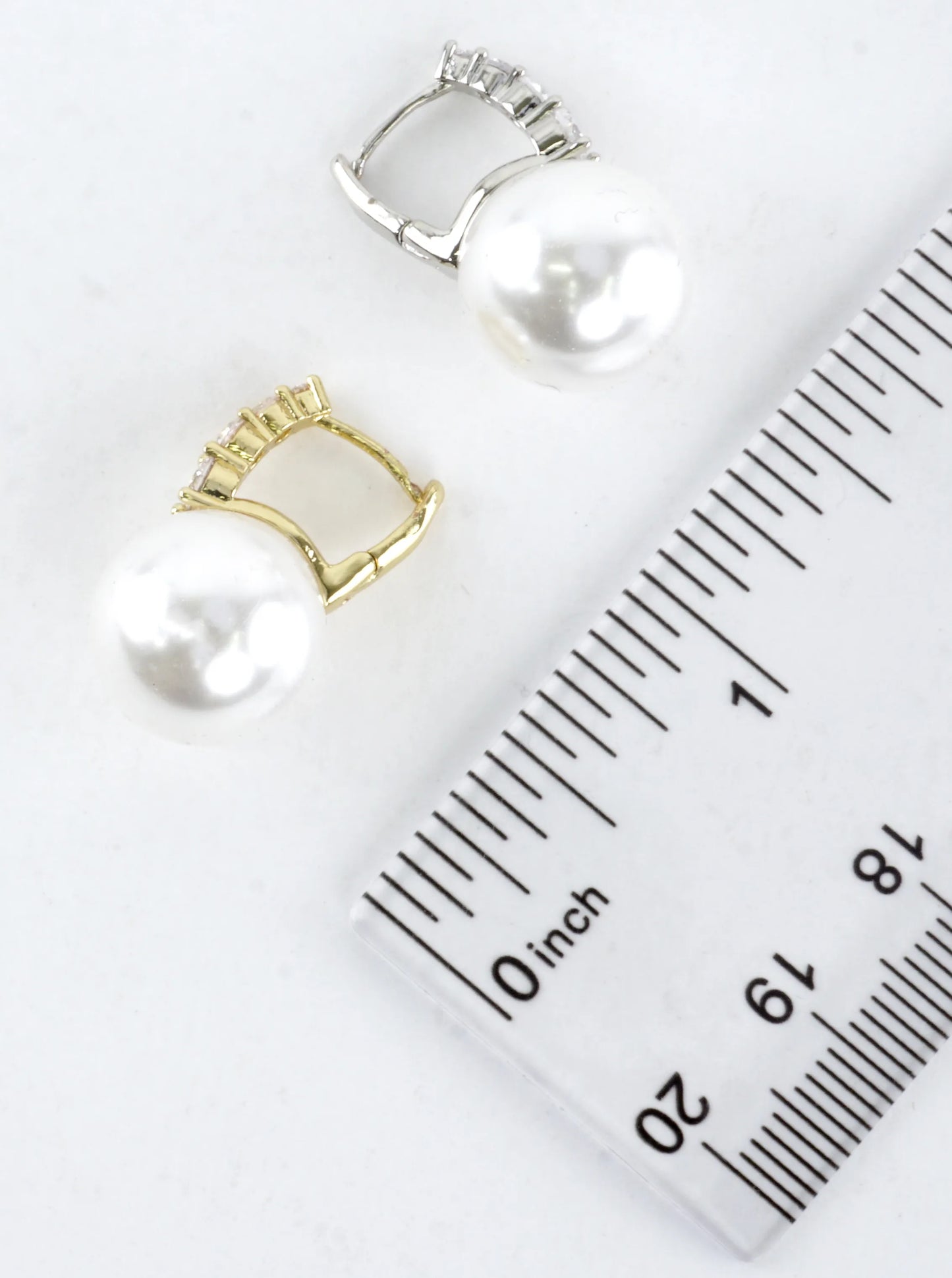 Classic Pave CZ Pearl Drop Huggie Hoop Earrings
