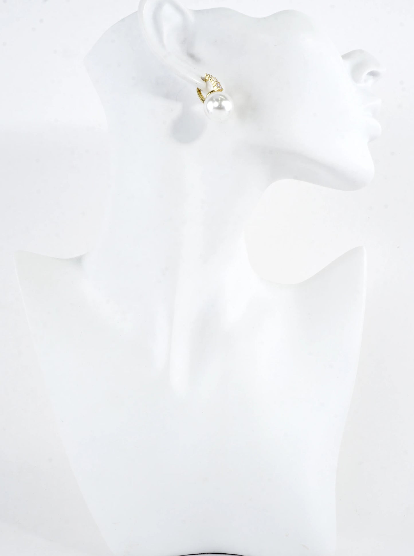 Classic Pave CZ Pearl Drop Huggie Hoop Earrings