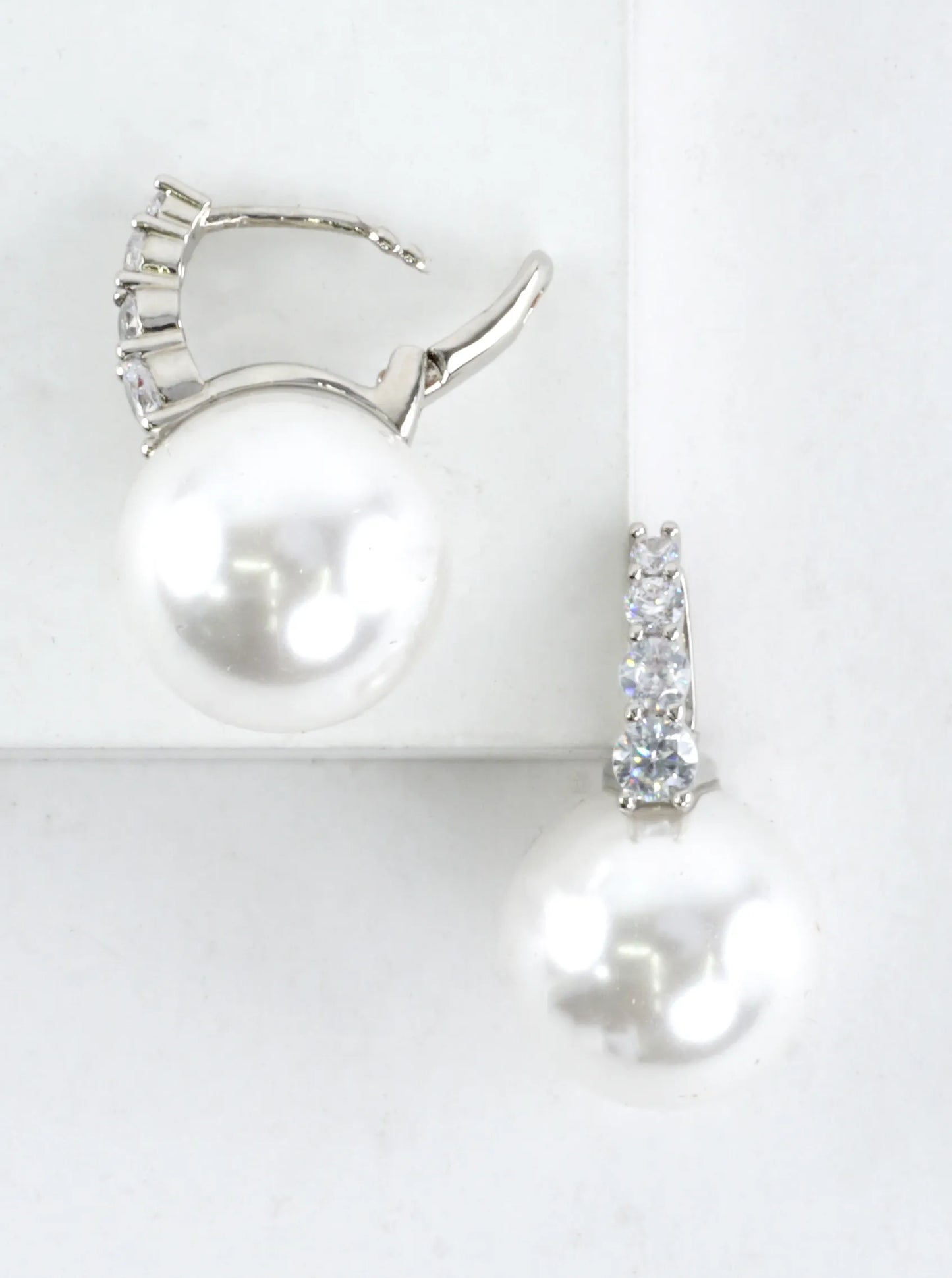 Classic Pave CZ Pearl Drop Huggie Hoop Earrings