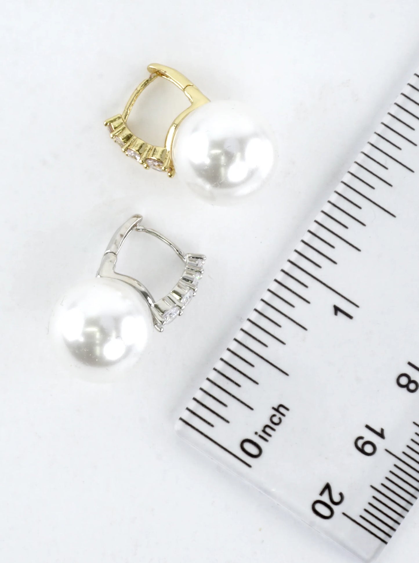 Classic Pave CZ Pearl Drop Huggie Hoop Earrings