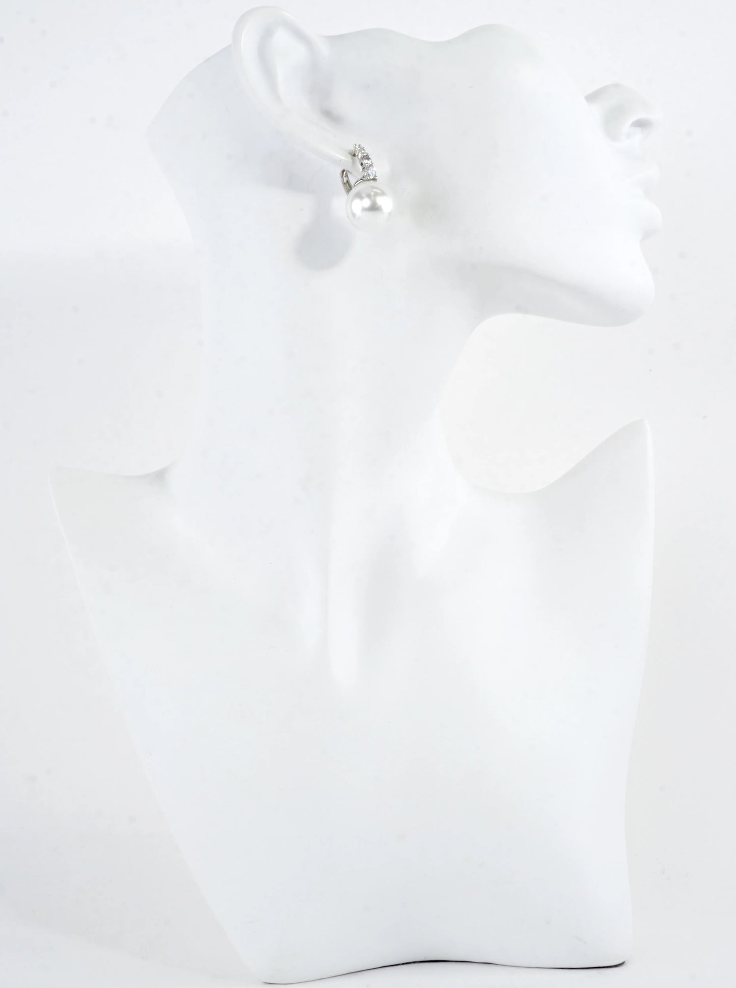 Classic Pave CZ Pearl Drop Huggie Hoop Earrings