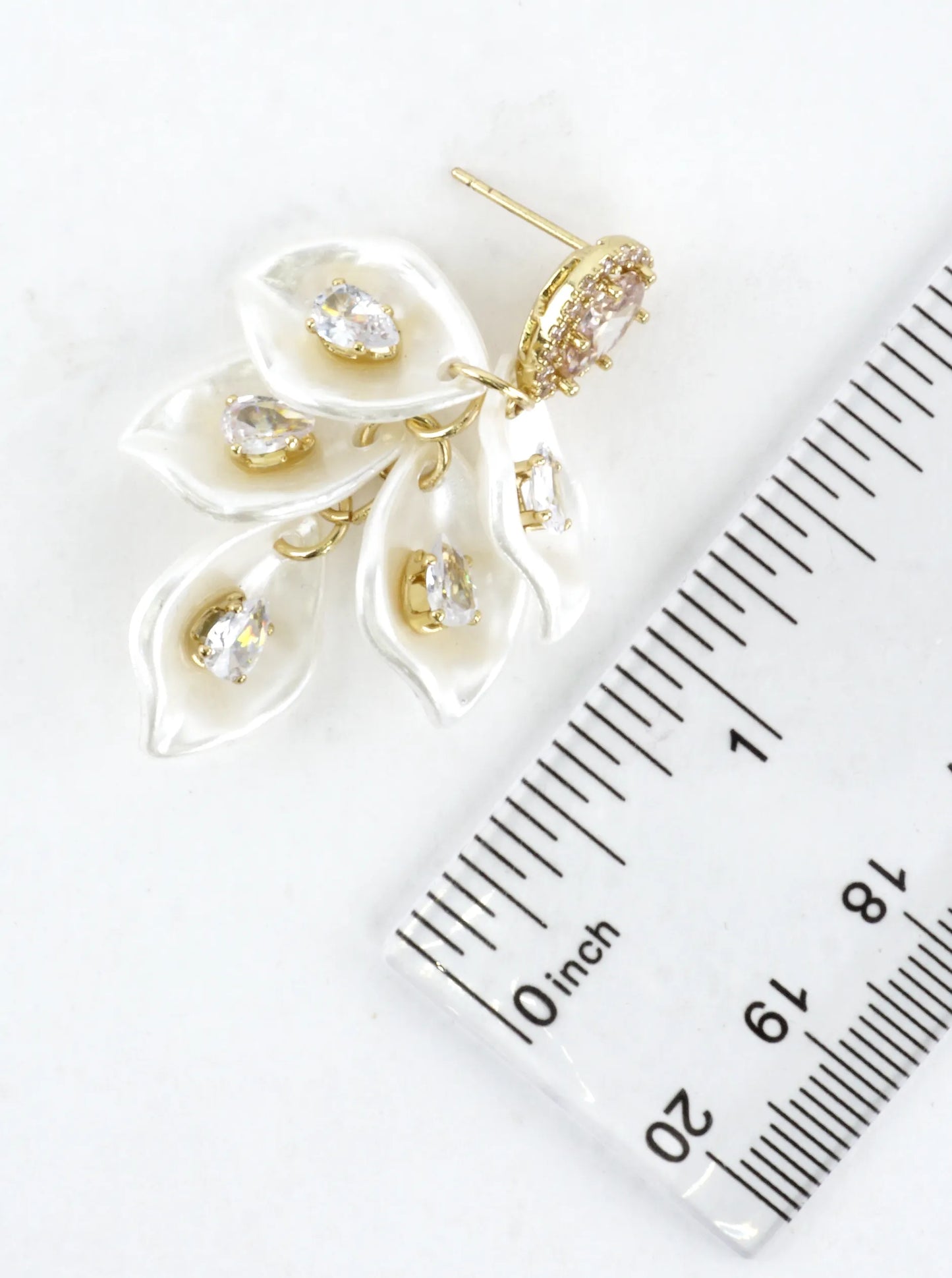 MOP Flower Petals Cluster Drop CZ Earrings