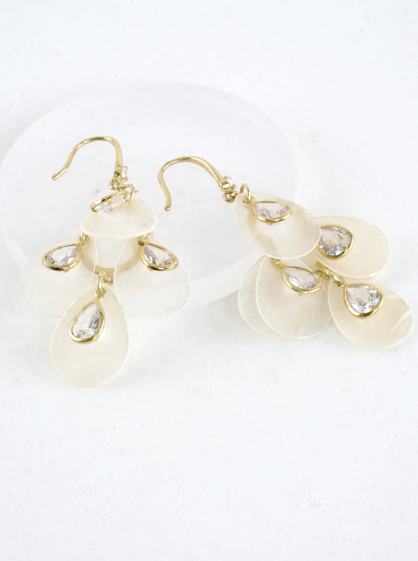 Teardrop CZ Paper Thin MOP Cascading Drop Earrings