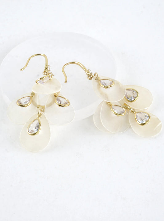 Teardrop CZ Paper Thin MOP Cascading Drop Earrings