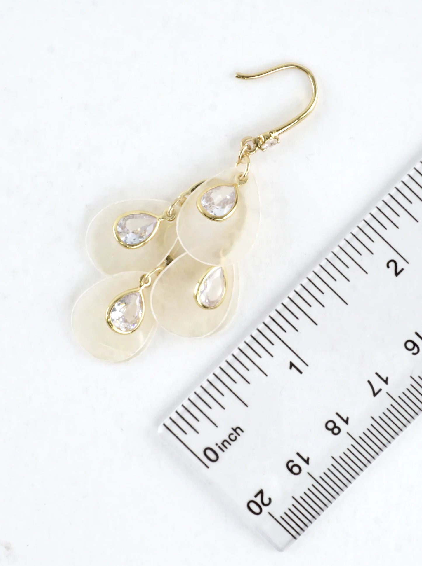 Teardrop CZ Paper Thin MOP Cascading Drop Earrings