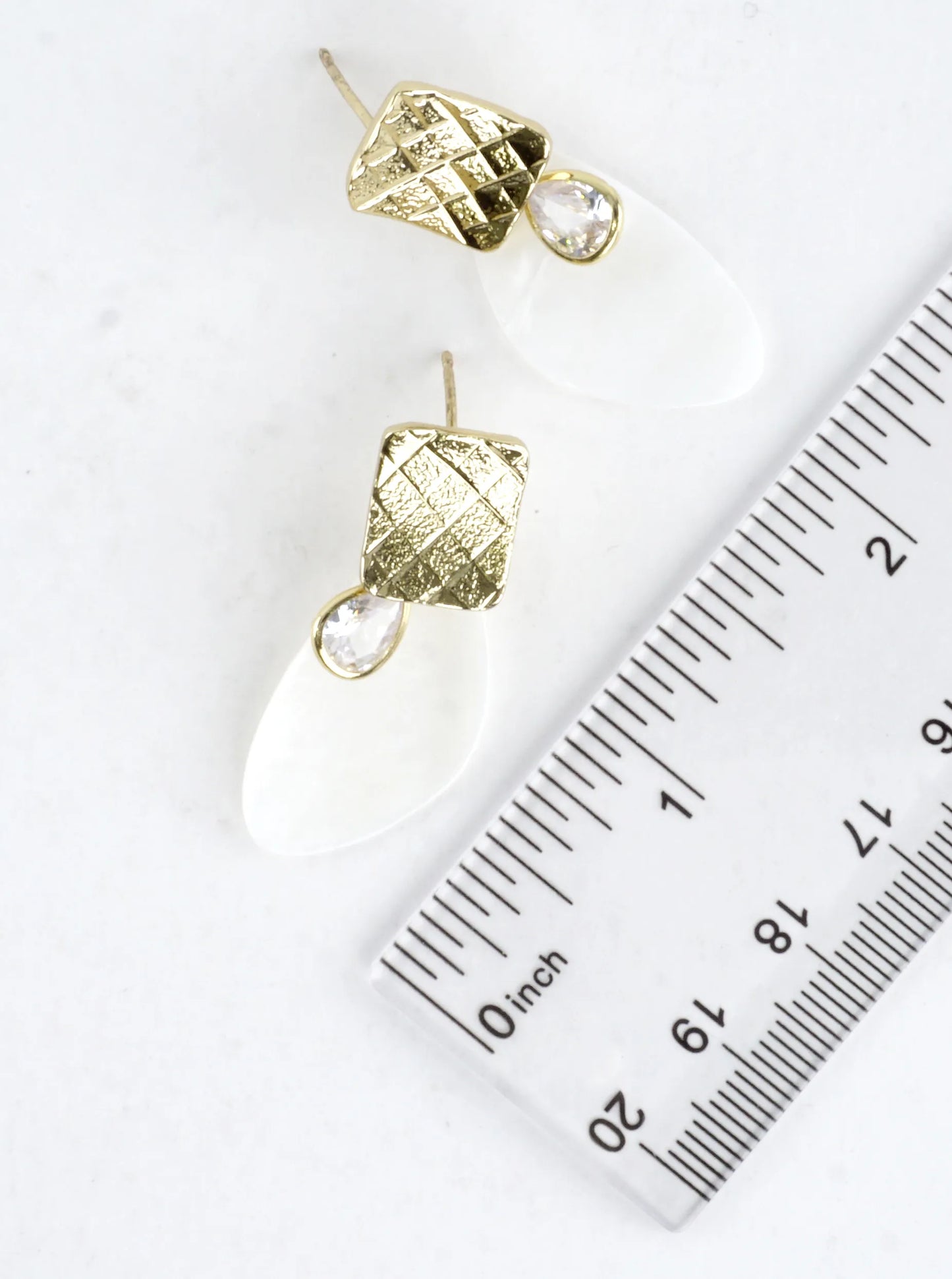 Textured Rectangle CZ Drop Oval Shell Earrings