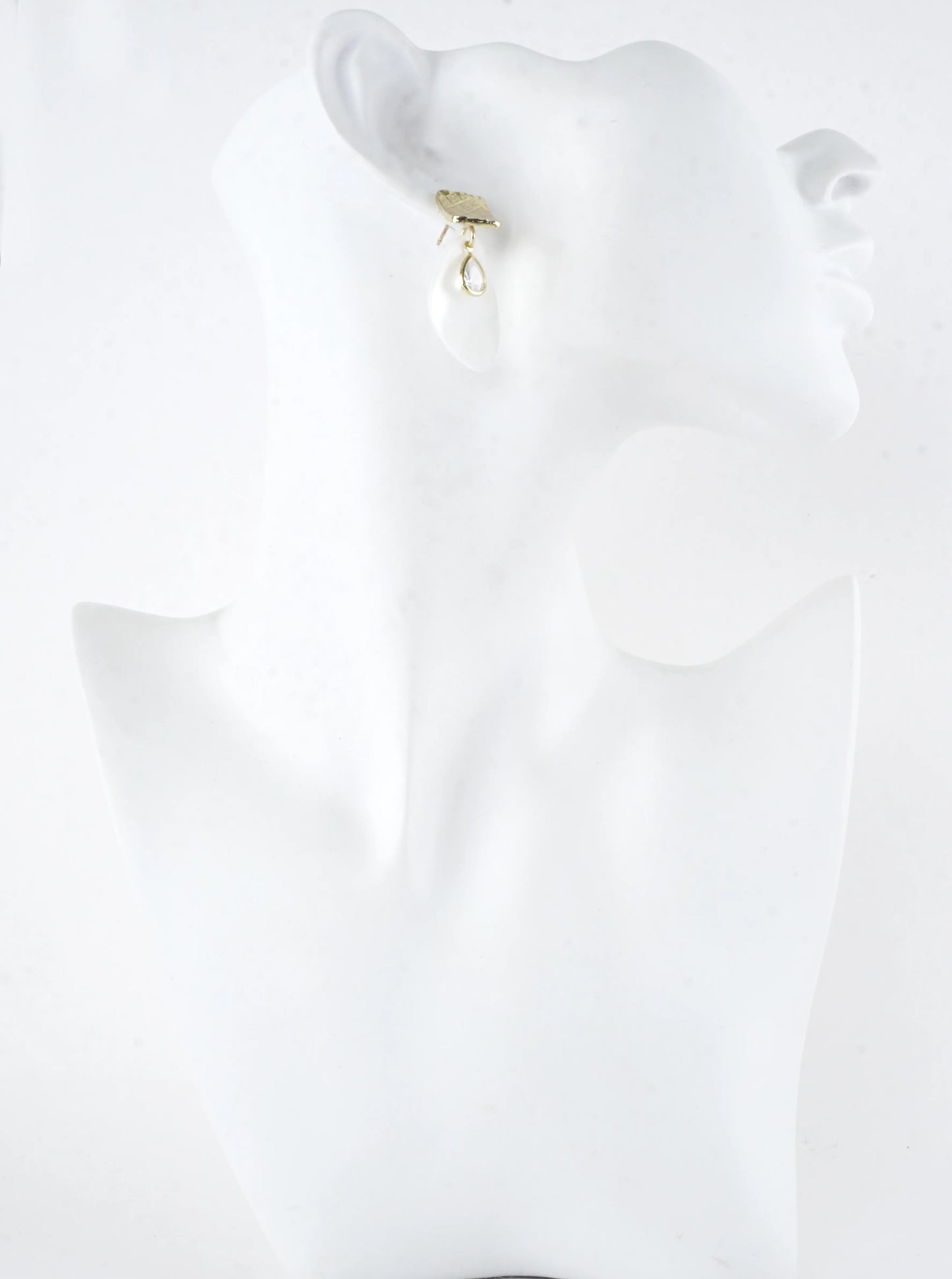 Textured Rectangle CZ Drop Oval Shell Earrings