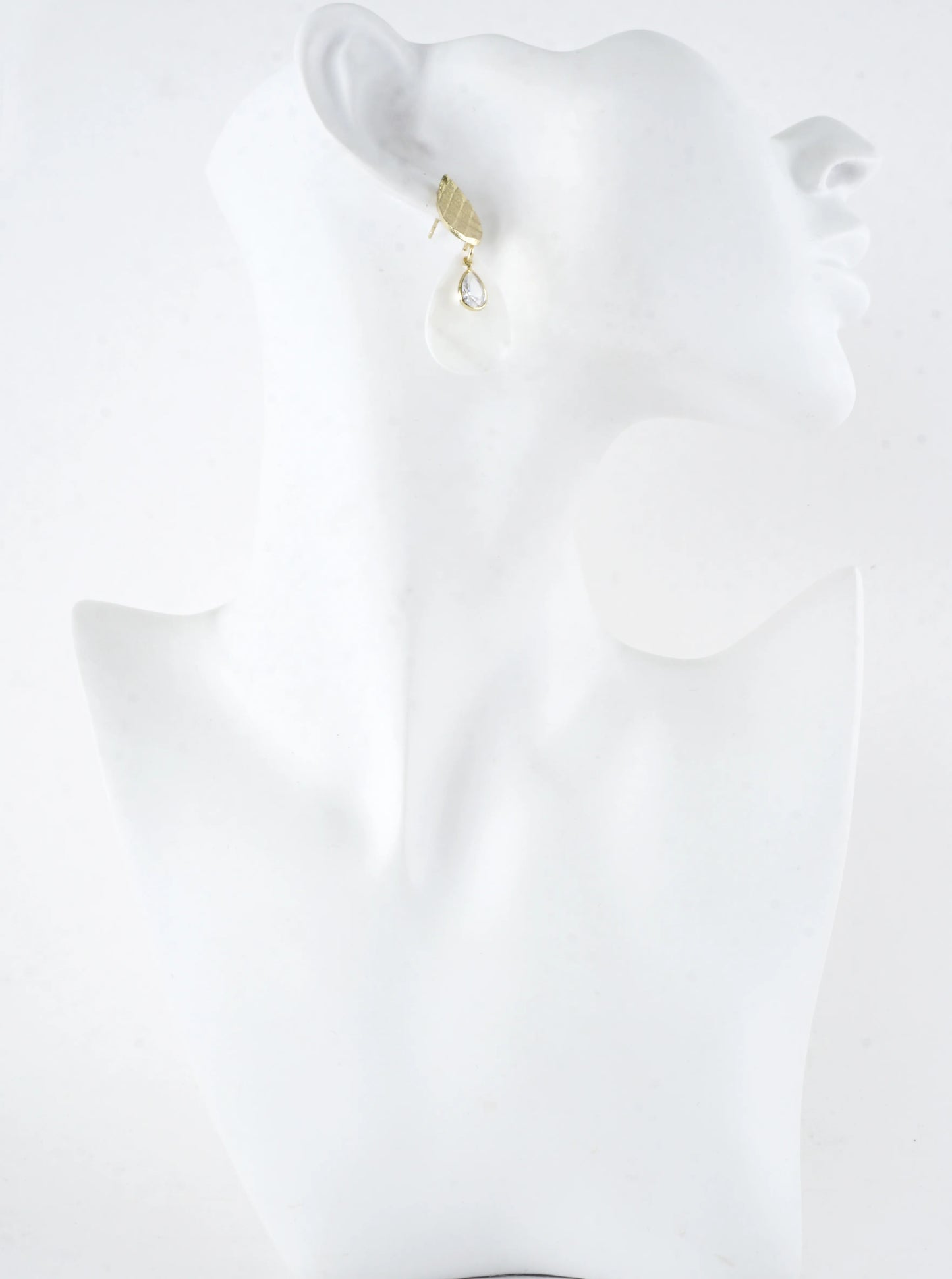 Textured Teardrop Brass CZ Drop Shell Earrings
