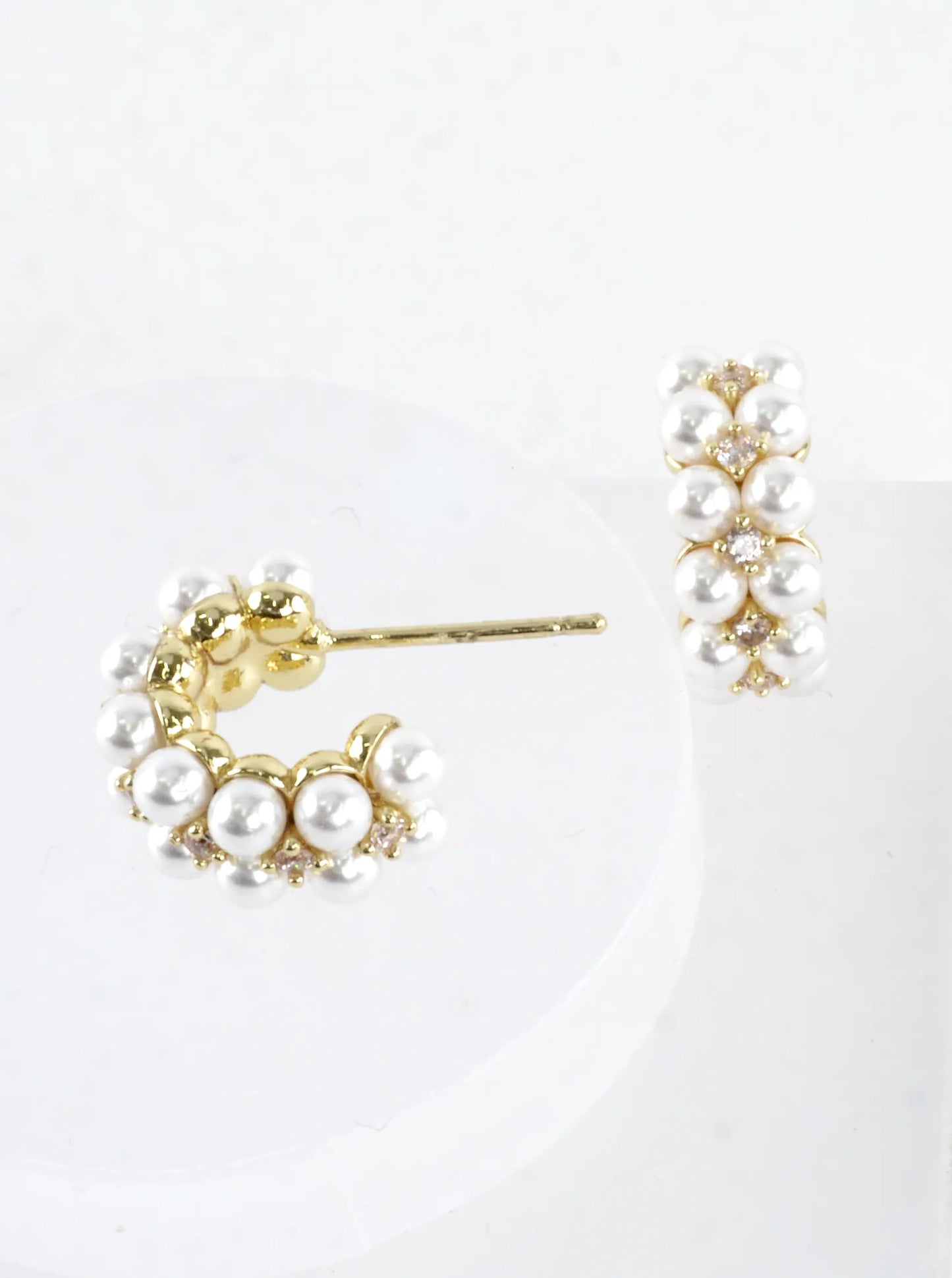 Double Layer Tiny Pearl Embedded Hoop Earrings